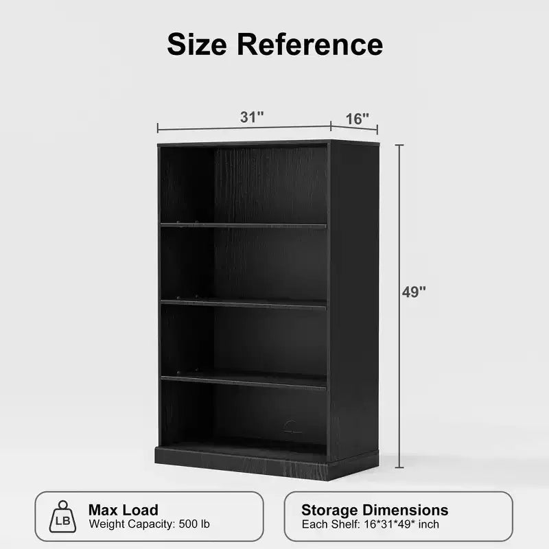 49x31x16 Meuble de rangement d'appoint en bois avec étagère réglable, sans porte, noir