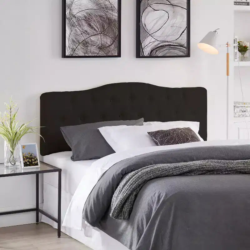 Tête de lit capitonnée en lin, taille Queen, avec hauteur réglable, fixation murale ou sur cadre de lit