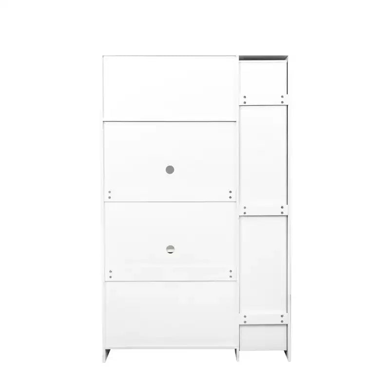 Meuble de rangement multifonctionnel 43W pour garde-manger de cuisine avec étagère coulissante à plusieurs niveaux et 4 portes, blanc