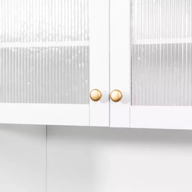 Meuble de rangement multifonctionnel 43W pour garde-manger de cuisine avec étagère coulissante à plusieurs niveaux et 4 portes, blanc