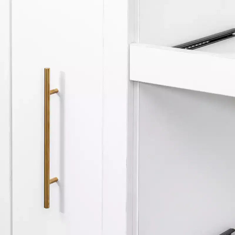 Meuble de rangement multifonctionnel 43W pour garde-manger de cuisine avec étagère coulissante à plusieurs niveaux et 4 portes, blanc
