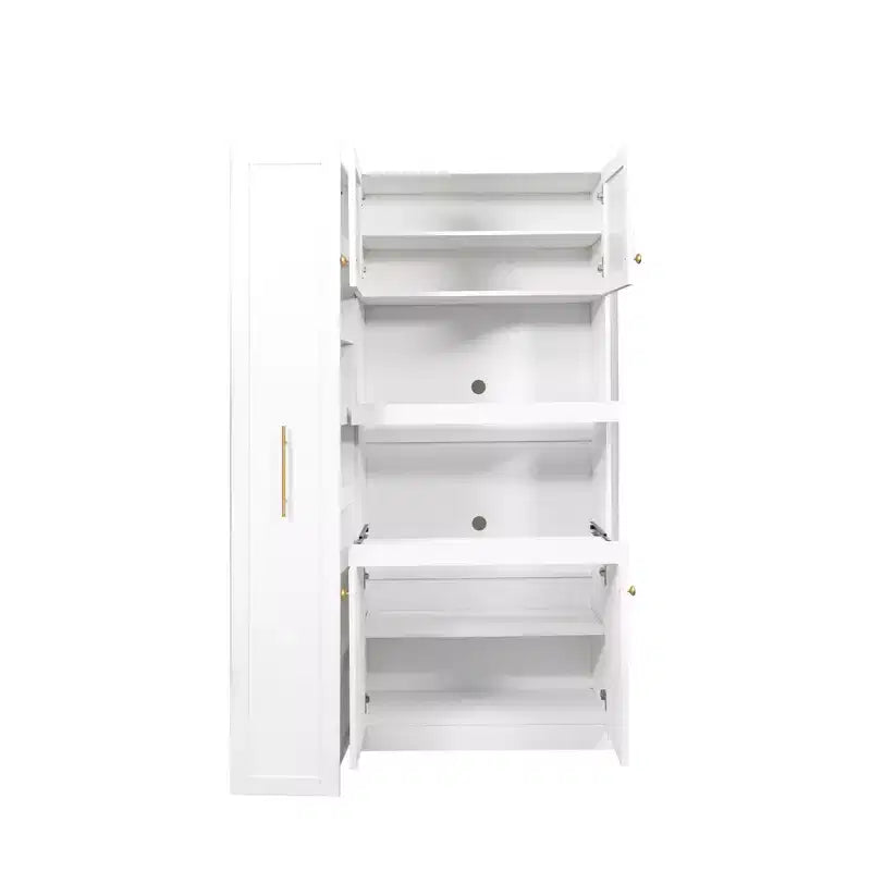 Meuble de rangement multifonctionnel 43W pour garde-manger de cuisine avec étagère coulissante à plusieurs niveaux et 4 portes, blanc