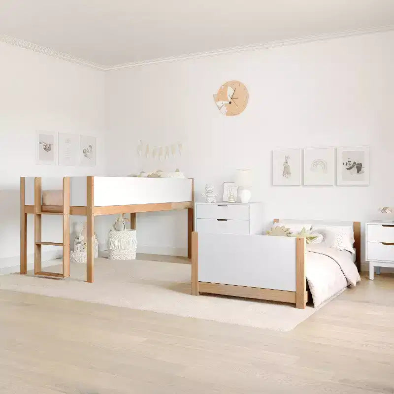 Lit superposé pour enfants en bois massif transformable, deux lits jumeaux, avec échelle, sommier tapissier non requis