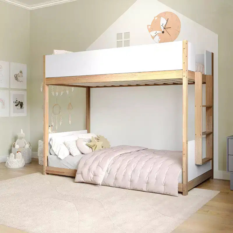 Lit superposé pour enfants en bois massif transformable, deux lits jumeaux, avec échelle, sommier tapissier non requis