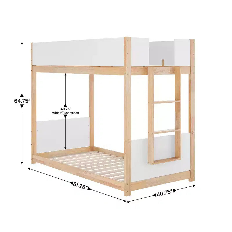 Lit superposé pour enfants en bois massif transformable, deux lits jumeaux, avec échelle, sommier tapissier non requis