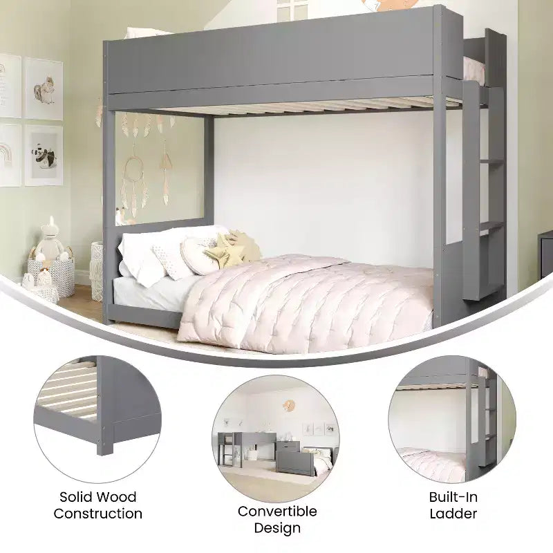 Lit superposé pour enfants en bois massif transformable, deux lits jumeaux, avec échelle, sommier tapissier non requis