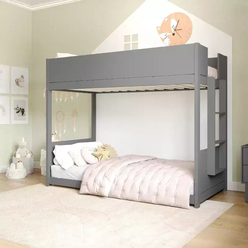 Lit superposé pour enfants en bois massif transformable, deux lits jumeaux, avec échelle, sommier tapissier non requis