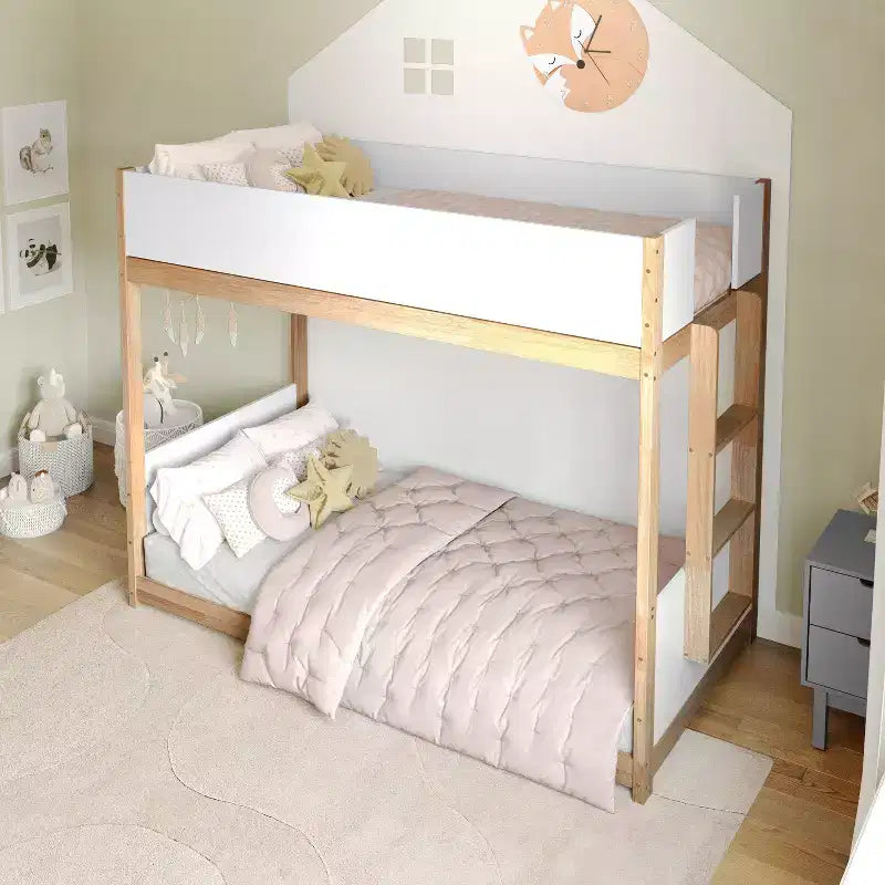 Lit superposé pour enfants en bois massif transformable, deux lits jumeaux, avec échelle, sommier tapissier non requis