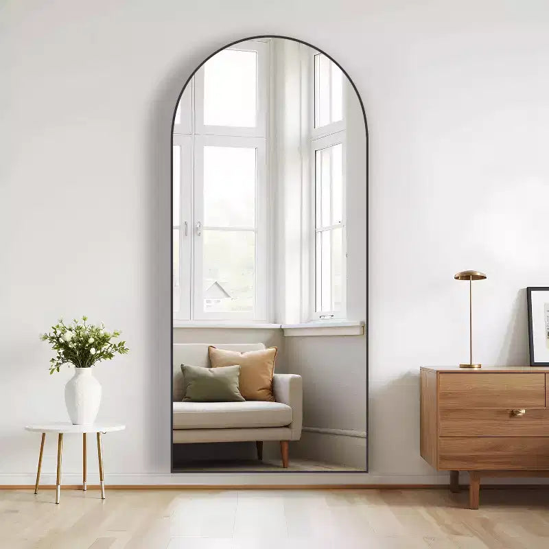 Grand miroir sur pied en métal noir 71x31