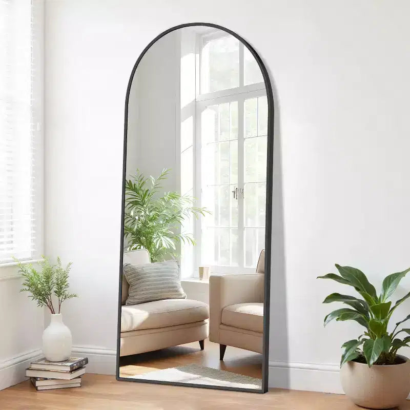 Grand miroir sur pied en métal noir 71x31