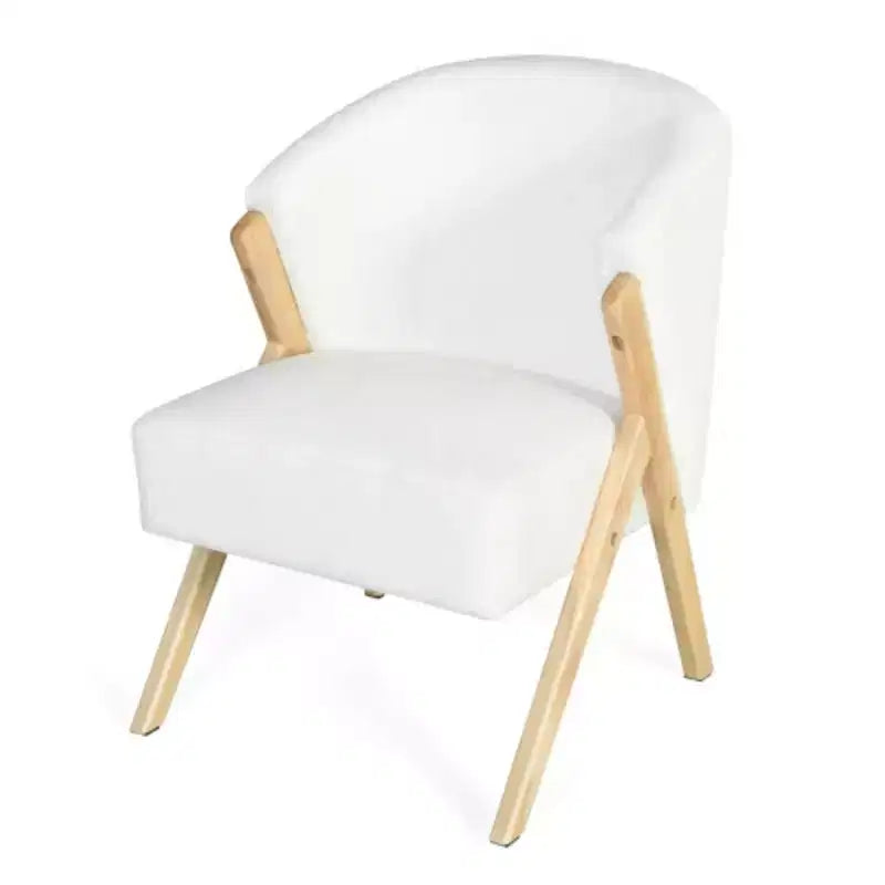 Fauteuil d'appoint moderne avec revêtement blanc et cadre en bois massif, chaise longue minimaliste