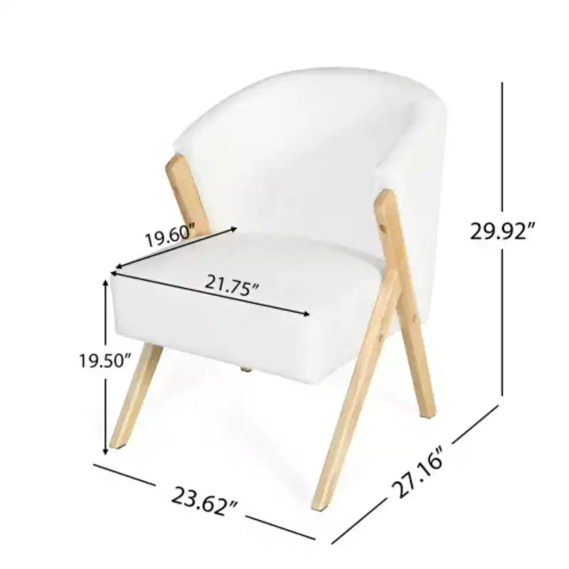 Fauteuil d'appoint moderne avec revêtement blanc et cadre en bois massif, chaise longue minimaliste
