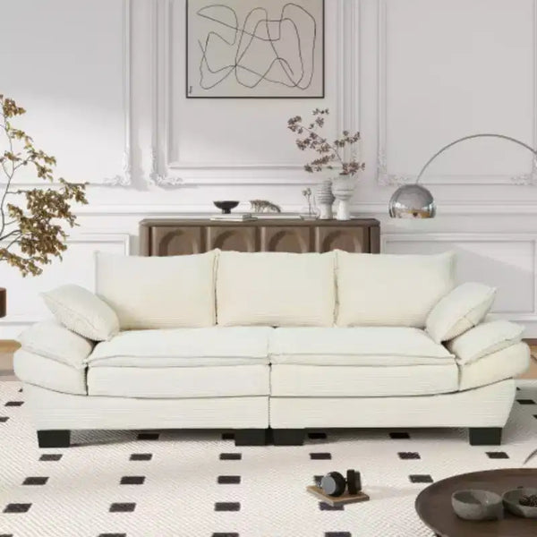 Modern Curved Sofa, Back Upholstered Couch with 2 Decorative Throw Pillows, Corduroy Fabric Couch for Living Room, Bedroom , Apartment