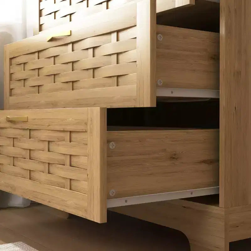 Commode verticale en bois avec quatre tiroirs et poignées dorées, style rustique, hauteur 41,34 pouces