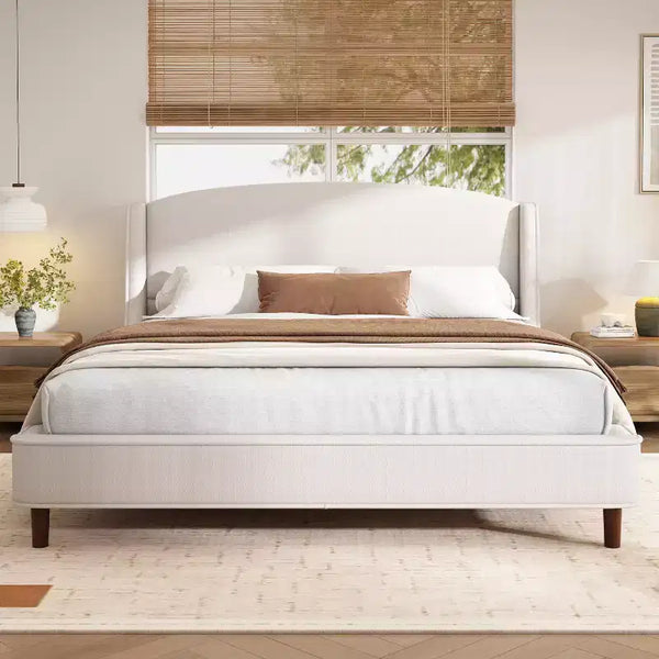 Christopher Knight Home Kristy Upholstered Platform Bed with Wingback Headboard