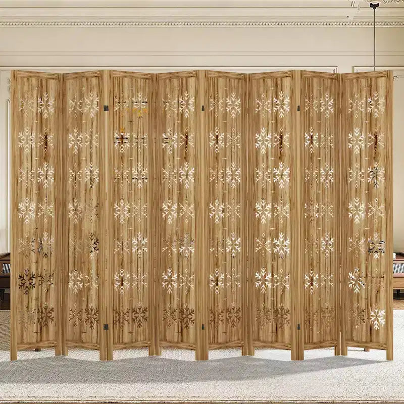 Paravent pliant avec motif flocon de neige pour bureau, jardin, chambre à coucher, bois de paulownia