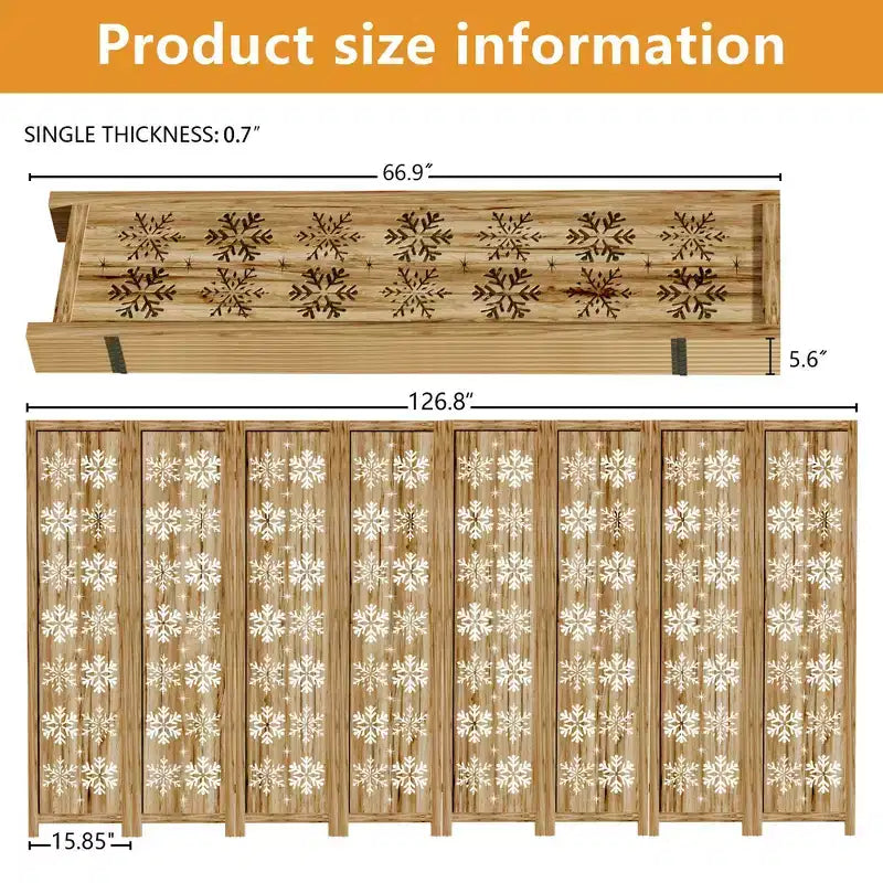 Paravent pliant avec motif flocon de neige pour bureau, jardin, chambre à coucher, bois de paulownia