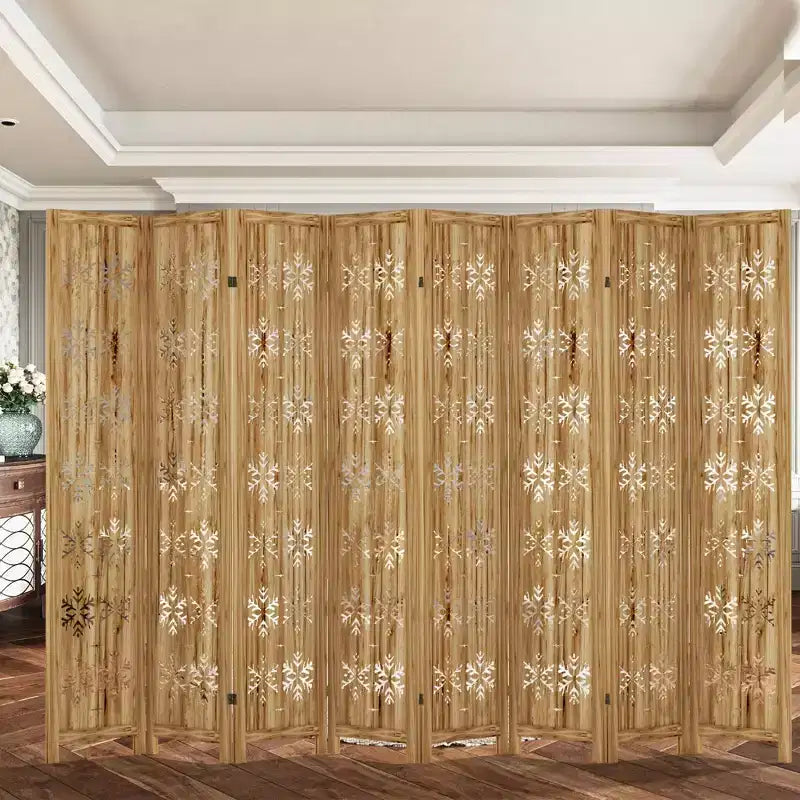 Paravent pliant avec motif flocon de neige pour bureau, jardin, chambre à coucher, bois de paulownia