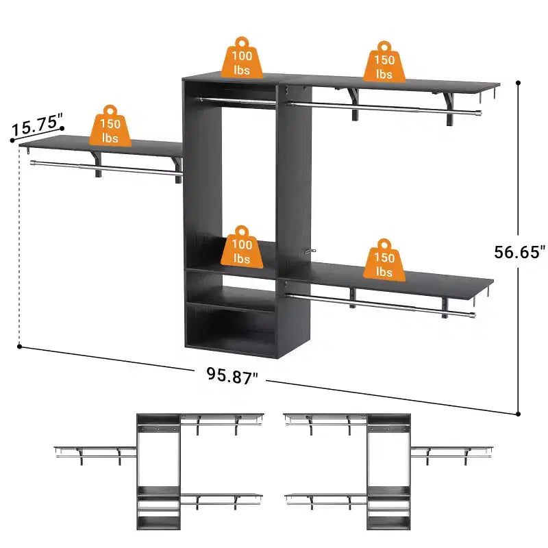 Système de rangement de placard mural avec tringles extensibles