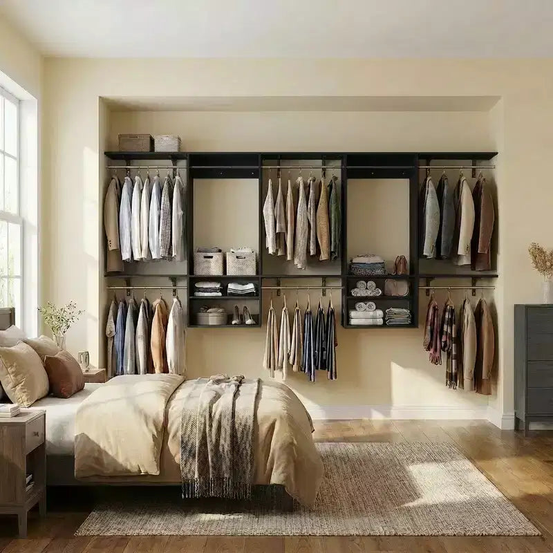 Système de rangement de placard mural avec tringles extensibles