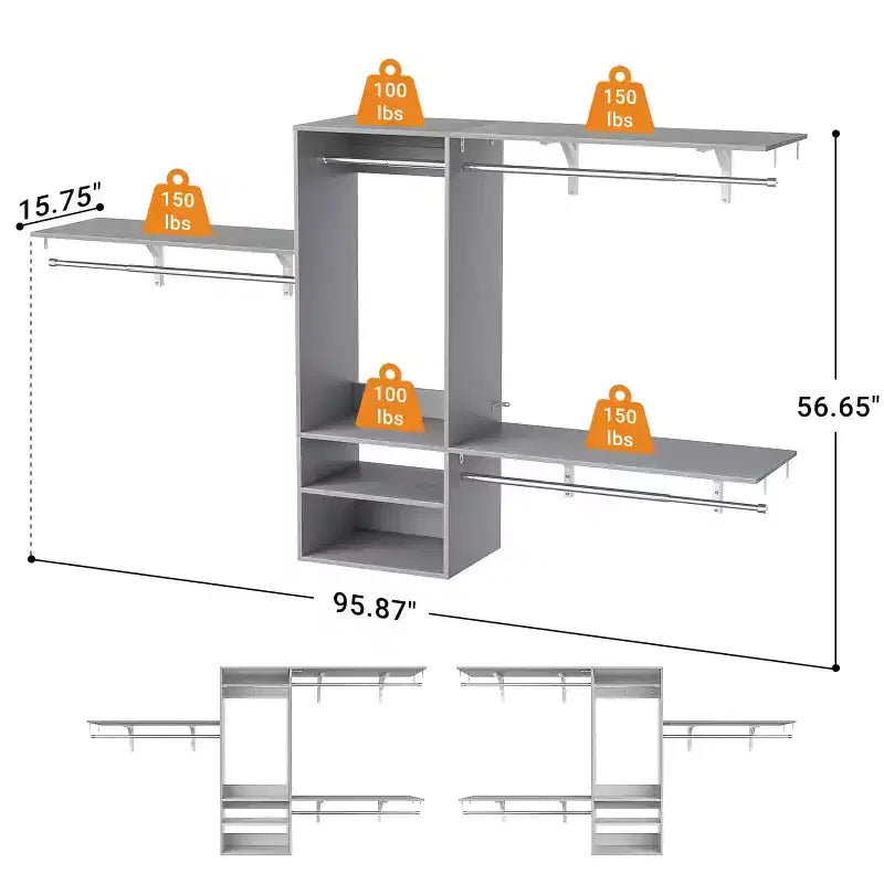 Système de rangement de placard mural avec tringles extensibles