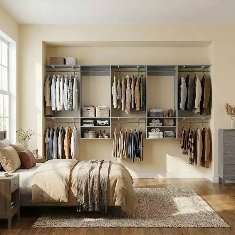 Système de rangement de placard mural avec tringles extensibles
