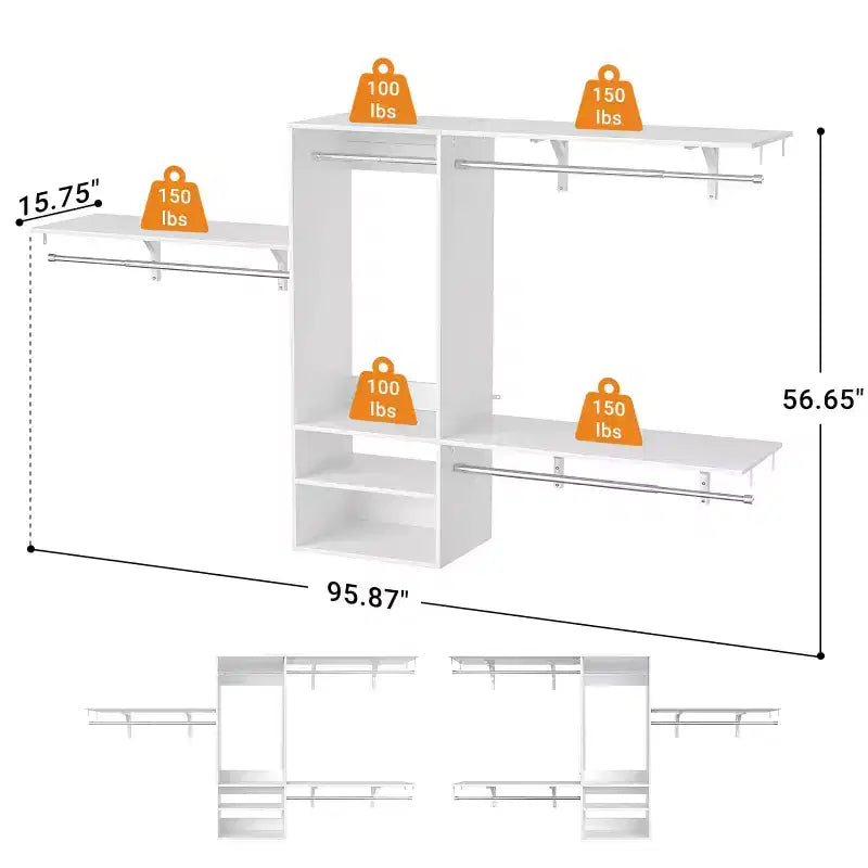 Système de rangement de placard mural avec tringles extensibles