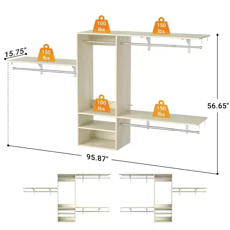 Système de rangement de placard mural avec tringles extensibles