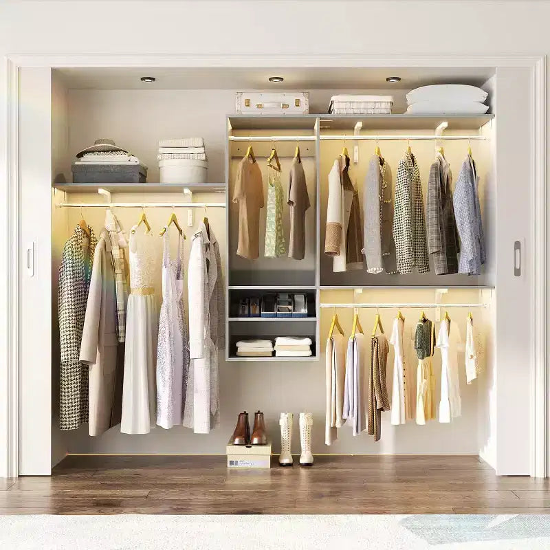 Système de rangement de placard mural avec tringles extensibles