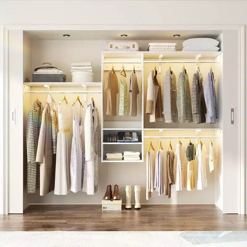 Système de rangement de placard mural avec tringles extensibles