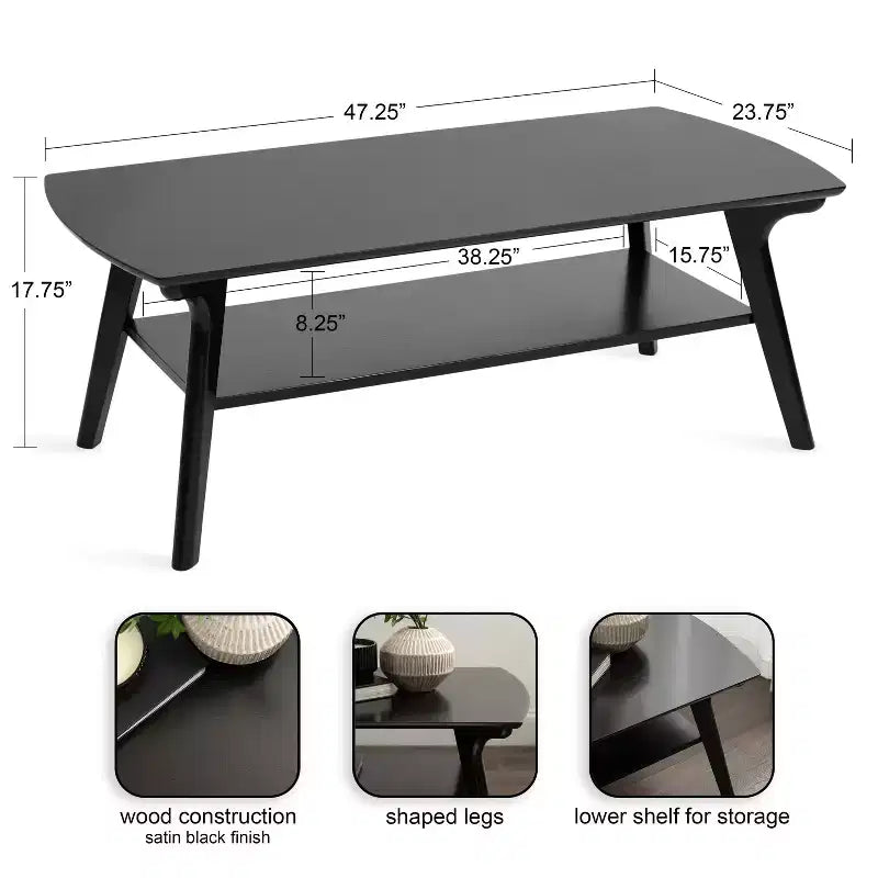 Table basse en bois, 122x61x46 cm, noire