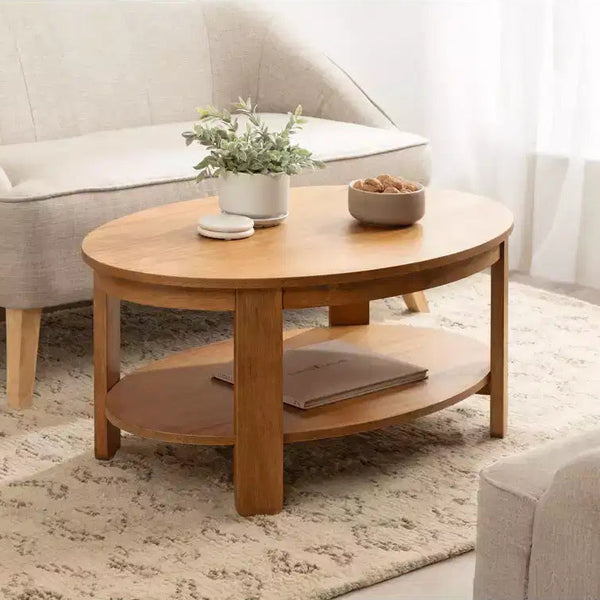 Table basse ovale en bois, 38"x24"x18", Naturelle
