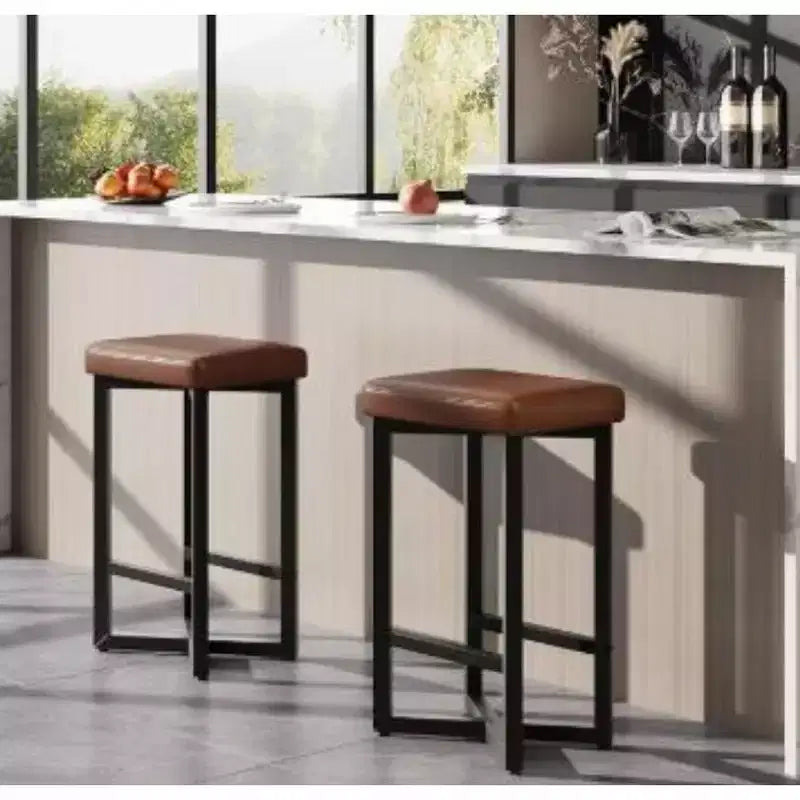 Tabourets de bar minimalistes en PU et cadre en fer