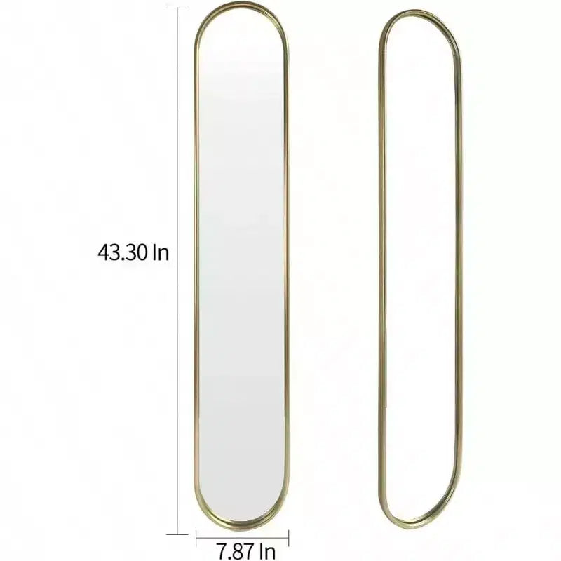 Miroir ovale pleine longueur or avec cadre en métal, 44"H x 8"W, entrée couloir salon