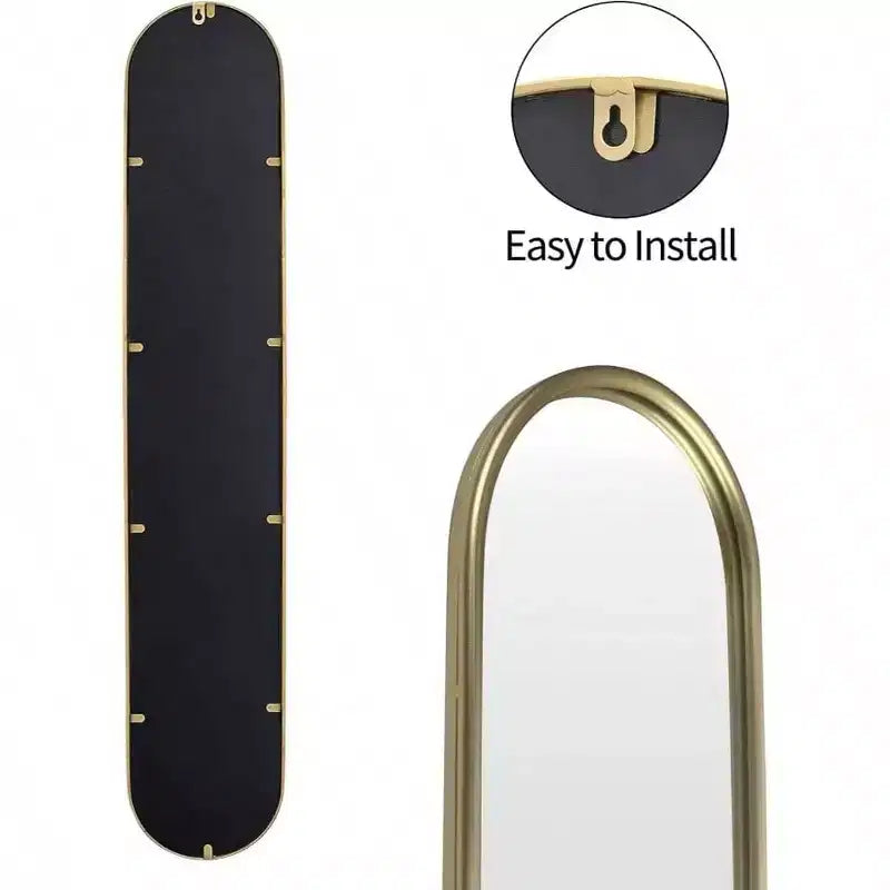 Miroir ovale pleine longueur or avec cadre en métal, 44"H x 8"W, entrée couloir salon