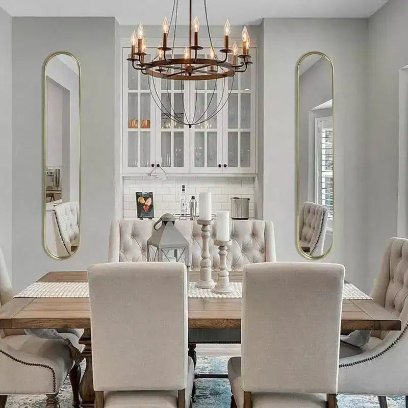 Miroir ovale pleine longueur or avec cadre en métal, 44"H x 8"W, entrée couloir salon