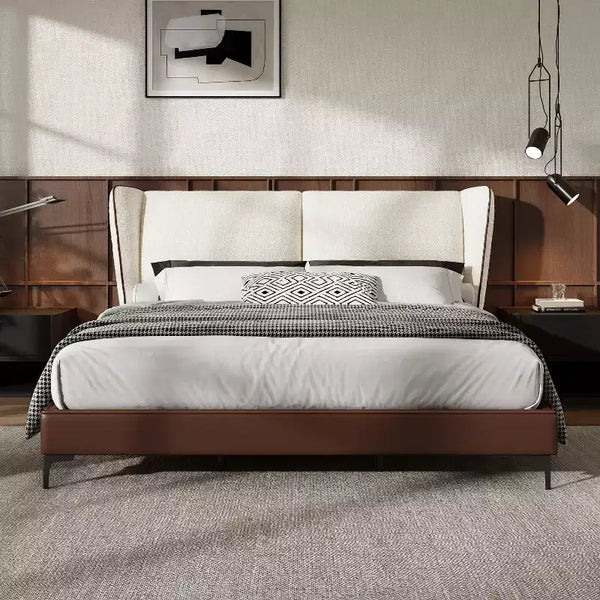 Christopher Knight Home Zewa Modern King Size Faux Leather Upholstered Platform Bed with Teddy Wingback Headboard