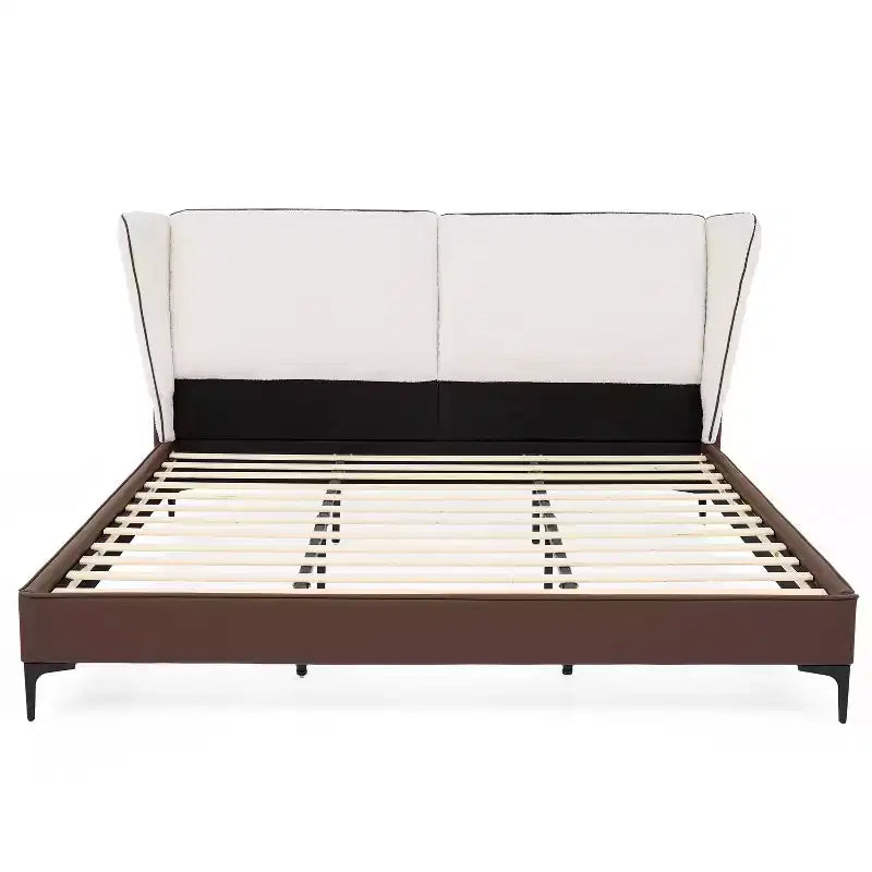 Lit plateforme moderne King Size en similicuir rembourré avec tête de lit capitonnée en tissu peluche