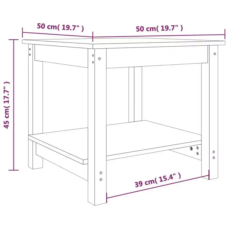 Table basse pin massif blanc - 19,7 x 19,7 x 17,7