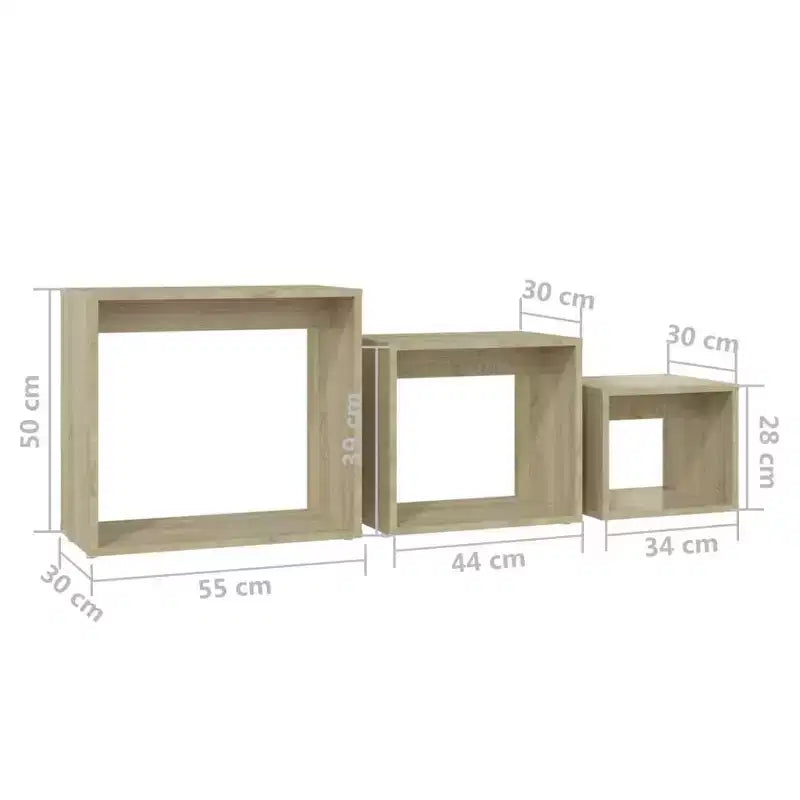 Ensemble de 3 tables gigognes en bois d'ingénierie chêne Sonoma, de petite à moyenne taille