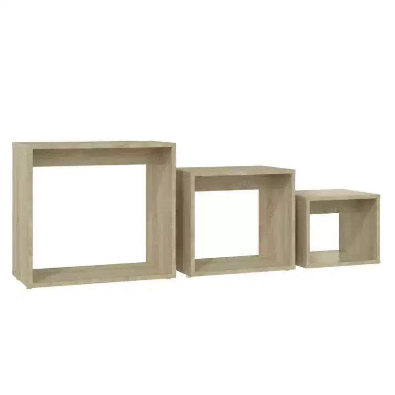 Ensemble de 3 tables gigognes en bois d'ingénierie chêne Sonoma, de petite à moyenne taille