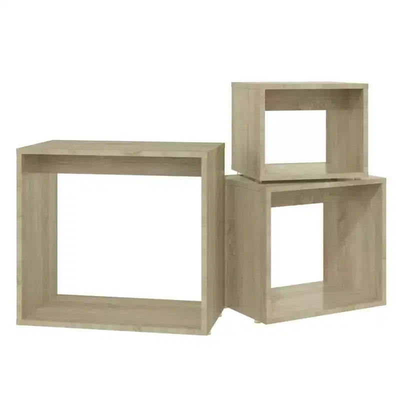 Ensemble de 3 tables gigognes en bois d'ingénierie chêne Sonoma, de petite à moyenne taille