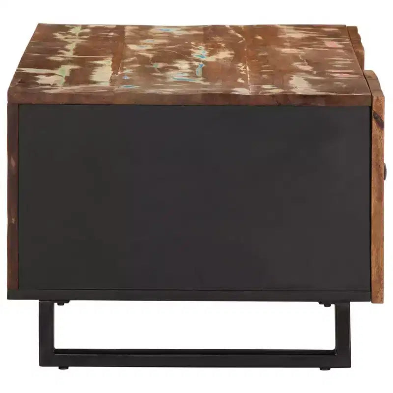 Table basse bois massif de récupération couleurs mélangées