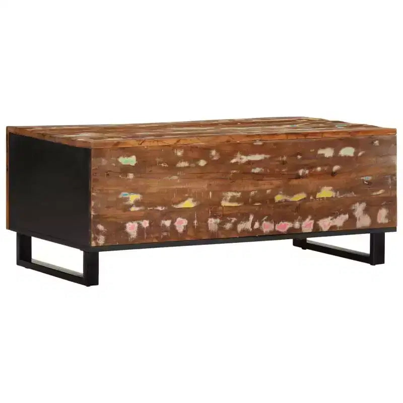 Table basse bois massif de récupération couleurs mélangées