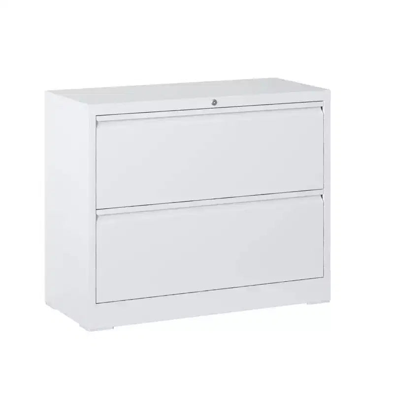 Classeur latéral à 2 tiroirs de 89 cm avec serrure, armoire de classement métallique verrouillable pour bureau à domicile, convient aux formats légal/lettre/A4/F4, blanc