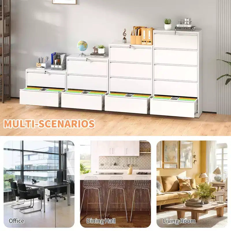 Classeur latéral à 2 tiroirs de 89 cm avec serrure, armoire de classement métallique verrouillable pour bureau à domicile, convient aux formats légal/lettre/A4/F4, blanc