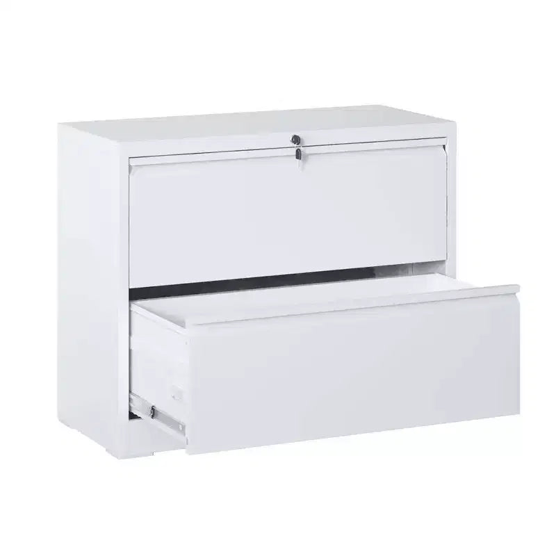 Classeur latéral à 2 tiroirs de 89 cm avec serrure, armoire de classement métallique verrouillable pour bureau à domicile, convient aux formats légal/lettre/A4/F4, blanc