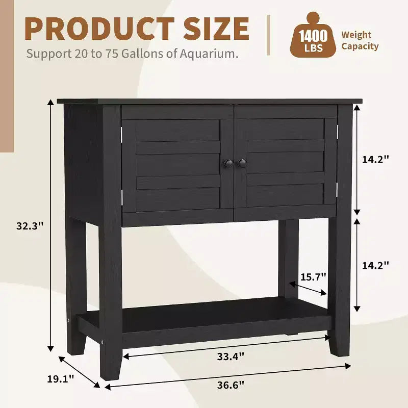 Meuble de support pour aquarium double de 110 litres avec multiprise, meuble noir avec portes magnétiques pour rangement de salon