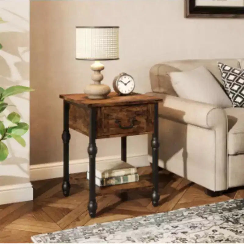 Roman Column Side Table with 1 Drawer & Gourd Joints (PB)