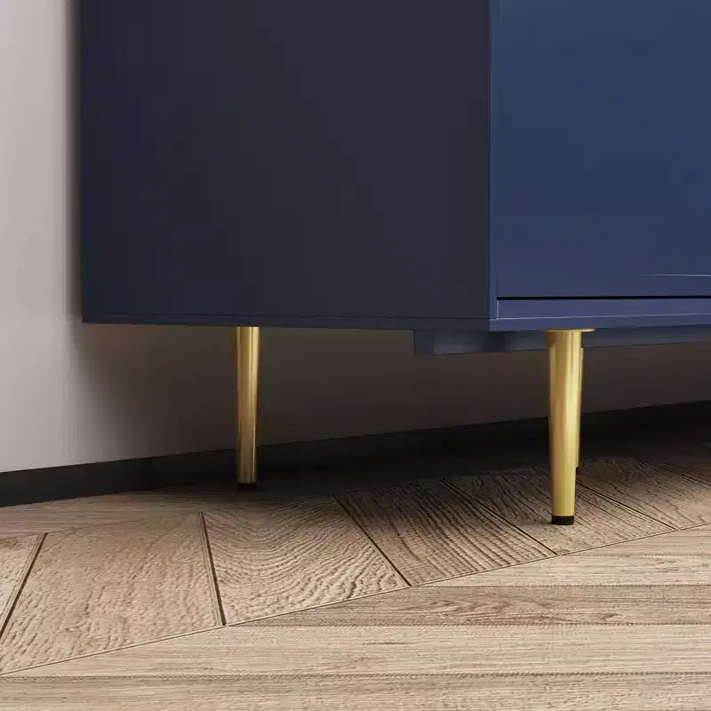 Meuble TV moderne 167,6 cm, pieds dorés, avec portes en verre, compatible avec les TV jusqu'à 75"